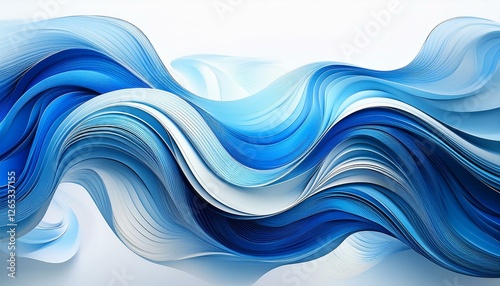 digital abstract art featuring flowing blue shapes on a white background gradient white background