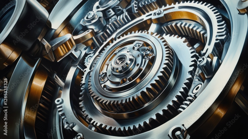 Fototapeta premium Close-up of intricate gears and mechanisms. Complex machinery in motion, illuminated by studio light