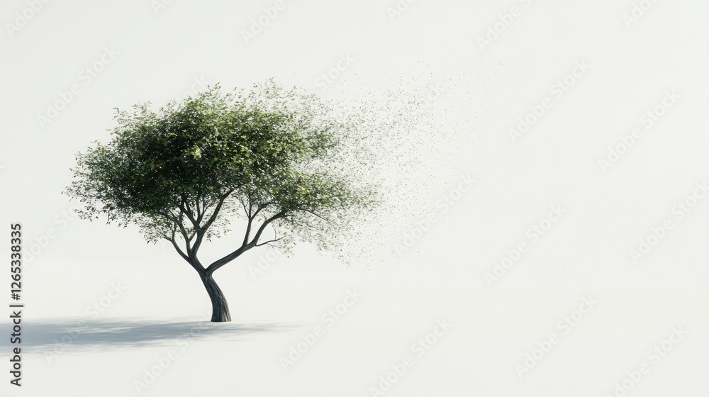 Fototapeta premium Disintegrating tree, white background, environmental concept