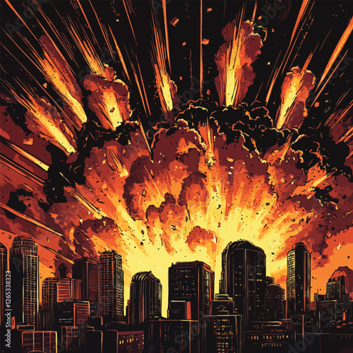 A vector of fireworks exploding over a city skyline