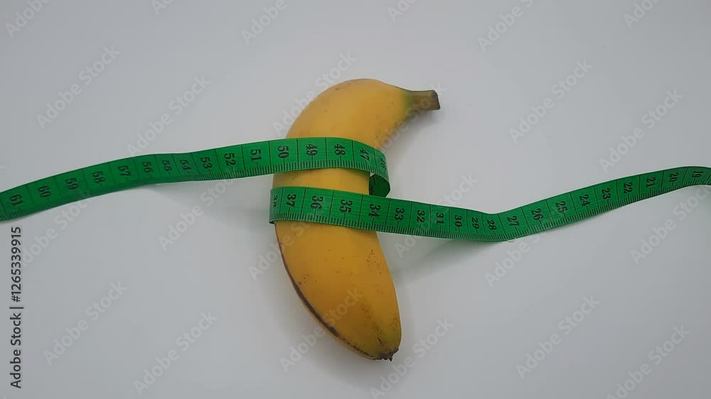 Yellow banan a with measurement tape on white background
Male genitalia size concept