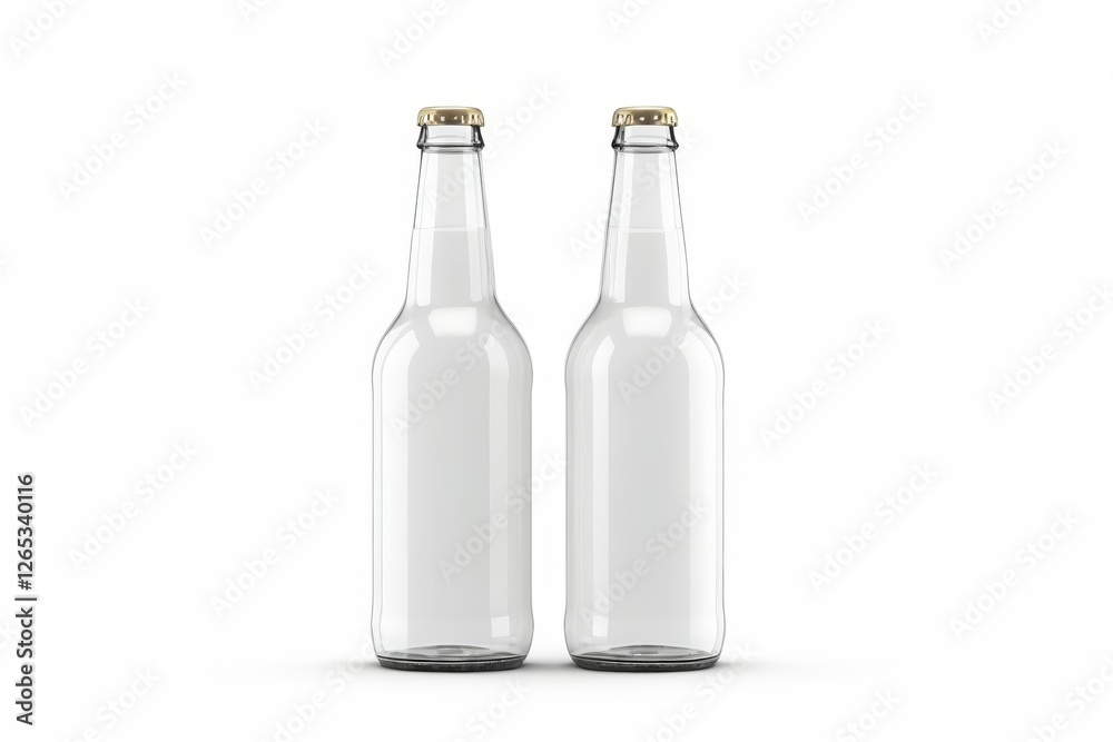 two empty beer bottles with a gold cap on a white background two empty beer bottles with a gold cap on a white background