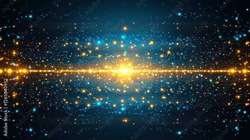 Obraz premium A vibrant cosmic scene filled with shimmering stars and glowing particles, depicting the beauty of the universe and celestial phenomena.
