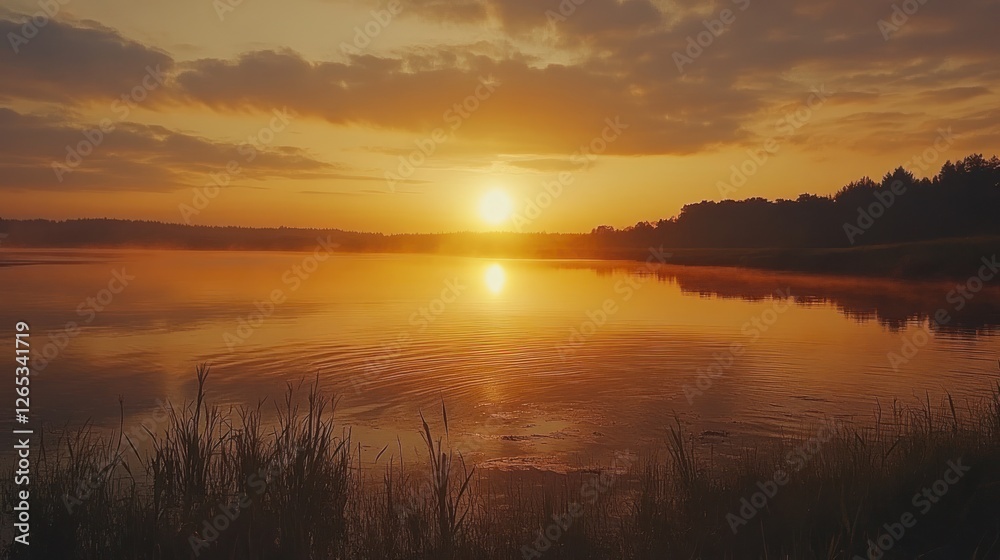 Sunset lake reflection, tranquil nature scene Sunset lake reflection, tranquil nature scene