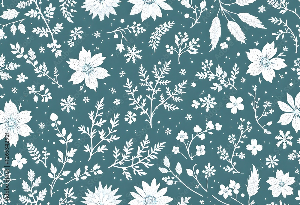 Seamless Floral Pattern with White Flowers on a Teal Background Seamless Floral Pattern with White Flowers on a Teal Background