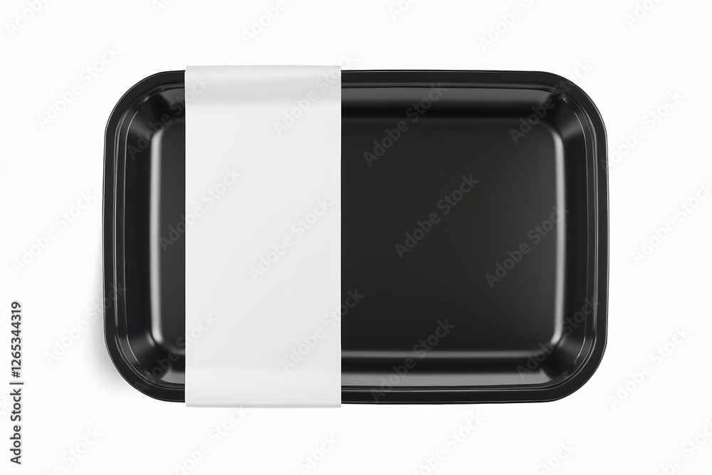 a close up of a black and white plate with a white strip