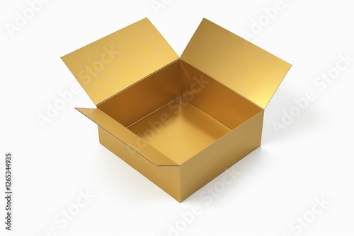 there is a gold box with a lid open on a white surface