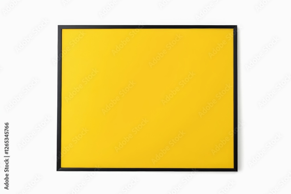 Fototapeta premium yellow square painting on white wall with black frame