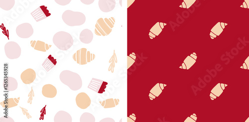 Seamless croissant pattern featuring delicious, flaky pastries in a stylish and modern design. Perfect for textiles, packaging, backgrounds, and digital projects. Ideal for bakeries, cafés