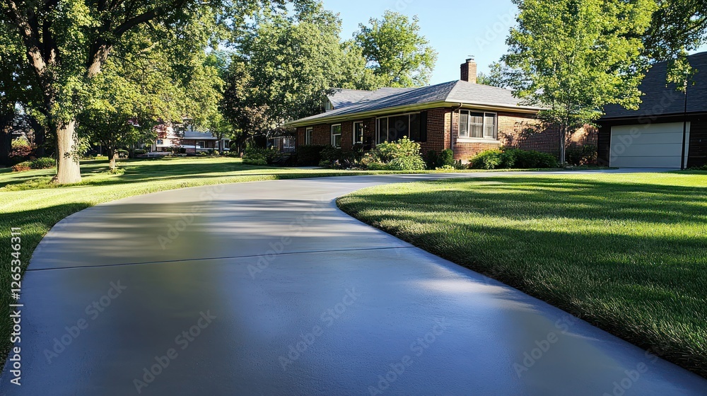 Obraz premium New driveway, suburban home, sunny day, landscaping