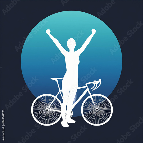 Cyclist Silhouette Bicycle Raised Sky Victory Race