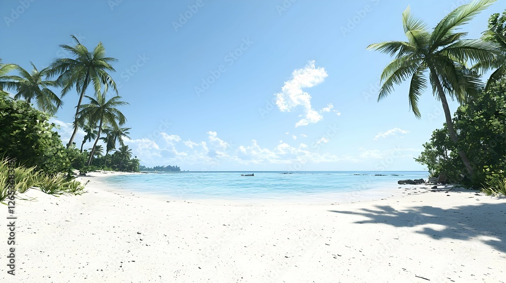 Obraz premium Tranquil Tropical Beach With White Sand And Palm Trees