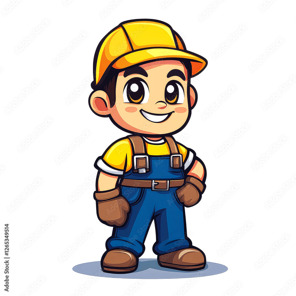 Adorable Cartoon Construction Worker: A Cute and Friendly Illustration Adorable Cartoon Construction Worker: A Cute and Friendly Illustration