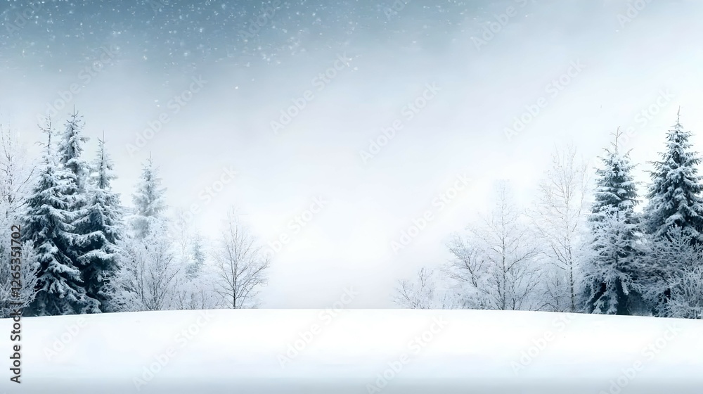Fototapeta premium Serene Winter Forest Landscape with Snow Covered Trees