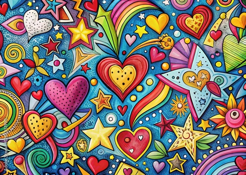 AI-generated architectural doodles; playful hearts, stars, and arrows.