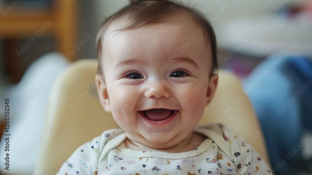Adorable baby laughing, showcasing pure joy and innocence in close-up view Adorable baby laughing, showcasing pure joy and innocence in close-up view