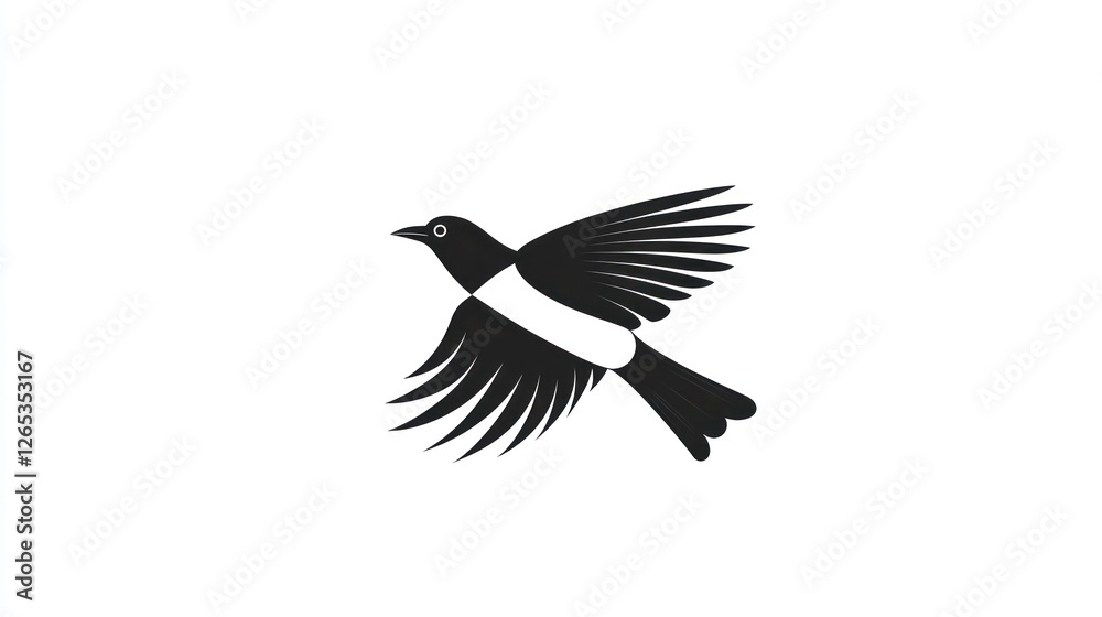Fototapeta premium Bird in flight, white background, nature illustration, design element