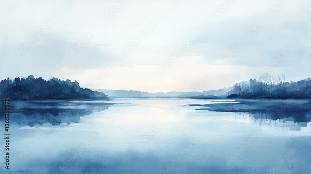 Fototapeta premium Serene lake sunrise landscape painting