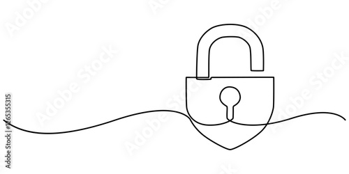 Pad lock Continuous one line drawing illustration, Continuous one line drawing of a padlock. Security concept vector illustration, metal padlock. Padlock security sign symbol vector illustration, pro.