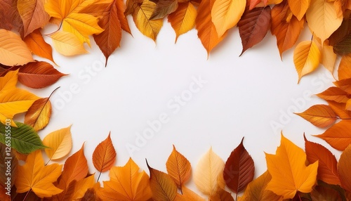 autumn themed framed background with vibrant orange and yellow fall leaves perfect for seasonal designs and projects blank center for text or images isolated on background