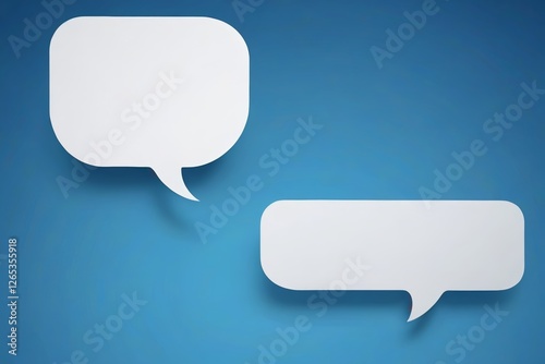 two white speech bubbles on a blue background
