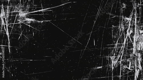 Scratched Grunge Urban Background Texture. Dust Overlay Distress Grainy Grungy Effect. Isolated on Black Background With White Lines Scratches. 