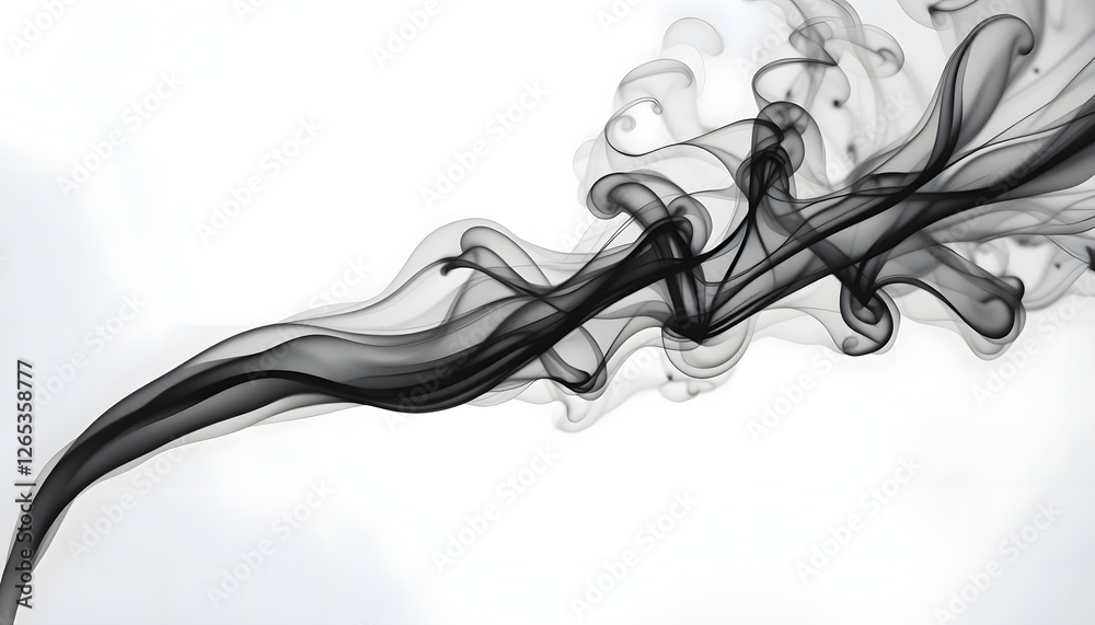 Abstract Black Smoke Flowing Against a White Background Abstract Black Smoke Flowing Against a White Background