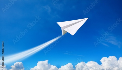 white paper plane flying on blue sky background