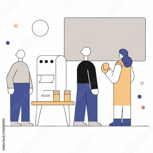 Simple vector of a team chatting in a break room