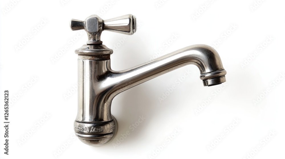 Antique silver faucet, isolated on white background, plumbing, home improvement Antique silver faucet, isolated on white background, plumbing, home improvement
