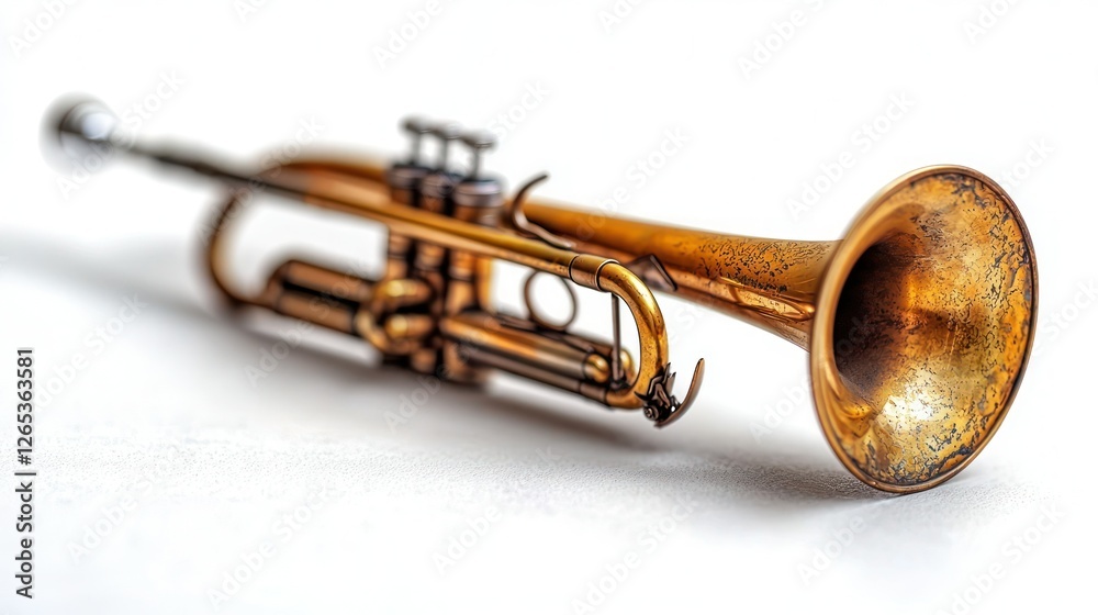Obraz premium Antique Trumpet on White Background