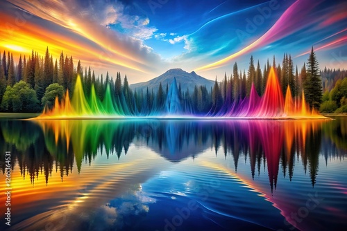 Dynamic sound waves, painted with rainbow hues.