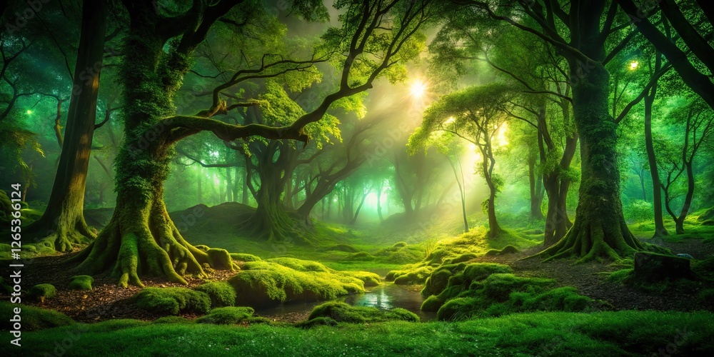 Obraz premium Emerald night, AI photography, deep green ambiance.