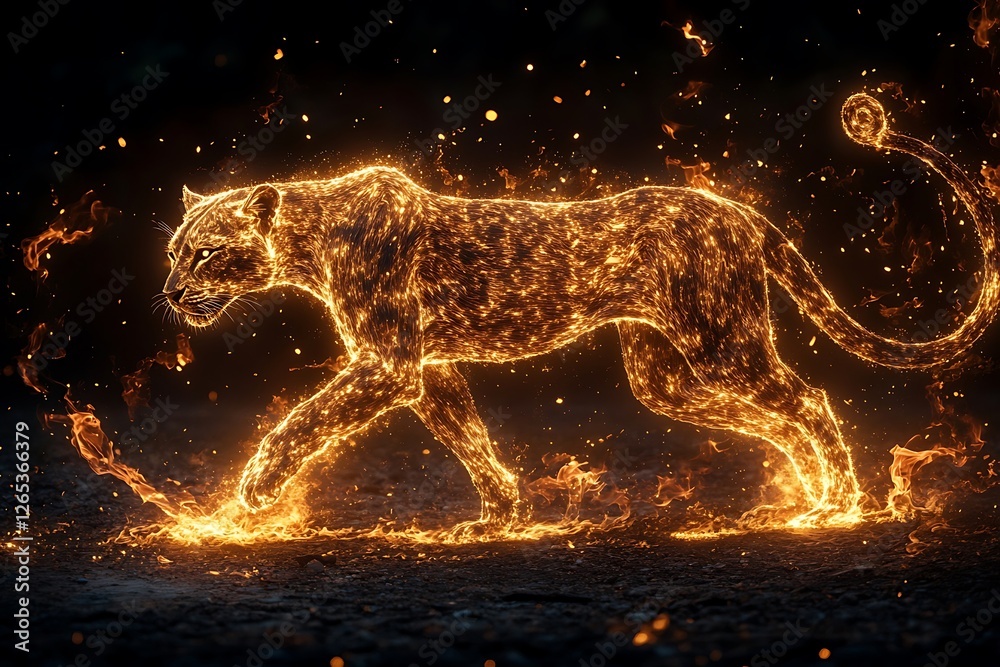 Fiery Big Cat Digital Art Motion Particles Fiery Big Cat Digital Art Motion Particles