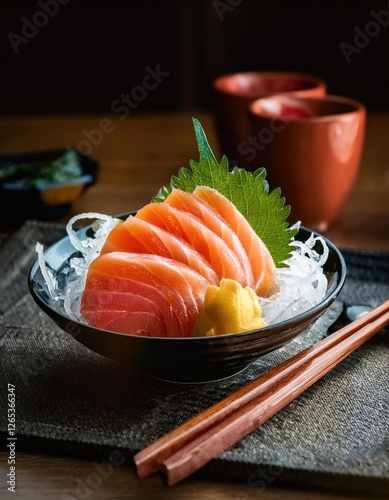  Japanese-style fresh salmal sashimi fish  photo