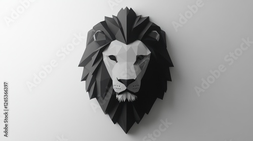 Low-poly lion head wall art, white background