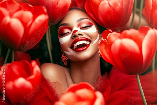 Impressive vivid image of gorgeous loving black young girl - commercial digital ads conceptual art. Valentine's day greeting from woman or for woman. Elegant love. Valentine's day feeling.