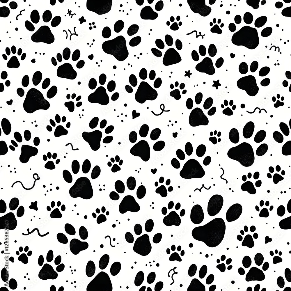 Seamless Pattern of Black Paw Prints on White Background Seamless Pattern of Black Paw Prints on White Background