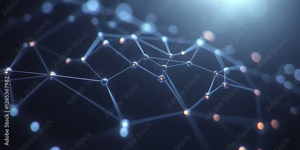 Fototapeta premium Abstract Background with Glowing Dots, Dark Blue, Lines and Geometric Network Structure Design