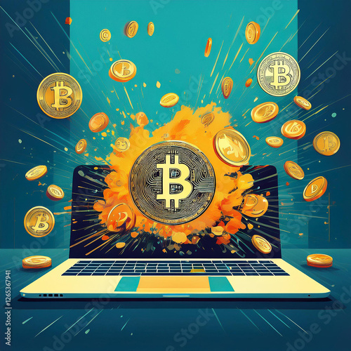 Bitcoin Cryptocurrency Investment Concept with Flying Coins Illustration