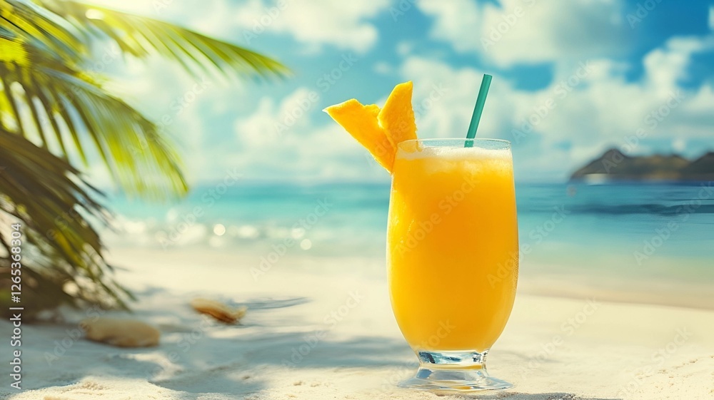 Obraz premium Tropical cocktail on the beach, Generative AI 