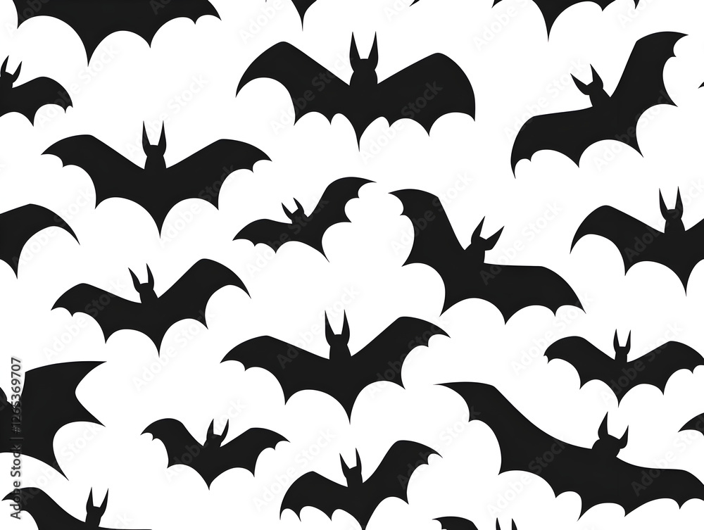 Naklejka premium Black and White Bat Silhouette Pattern for a Bold Halloween Background, Stationery, and Digital Art Creations