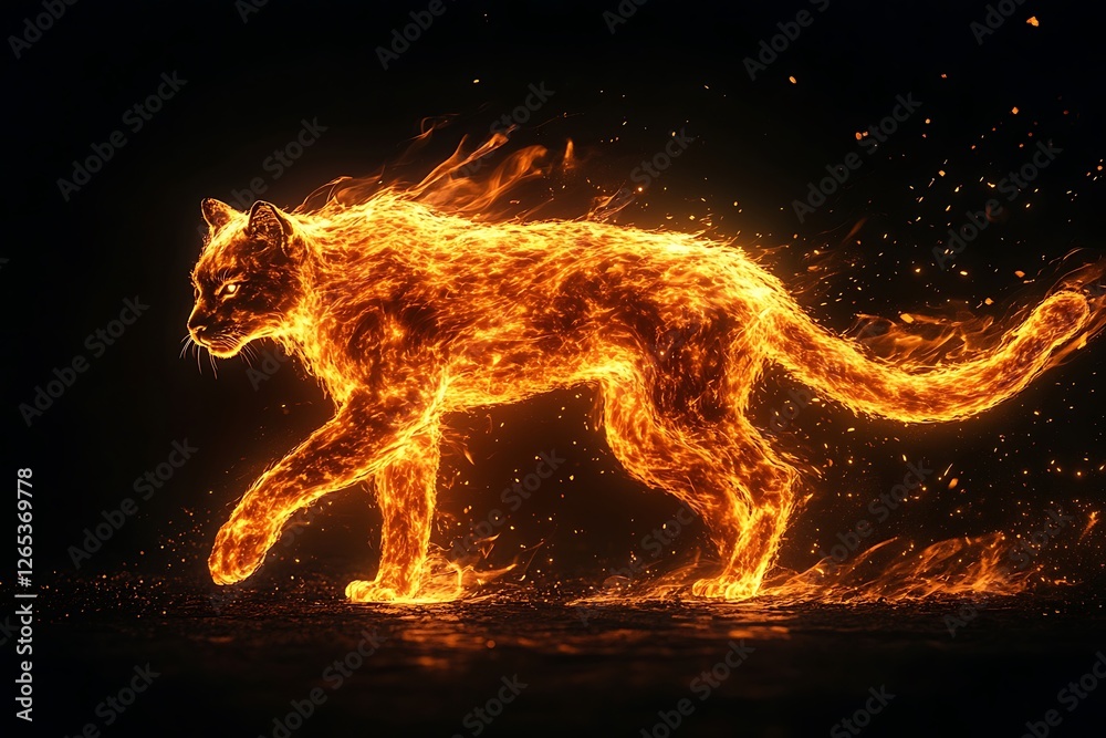 Fiery Cat Digital Art Glowing Flames and Sparks Fiery Cat Digital Art Glowing Flames and Sparks