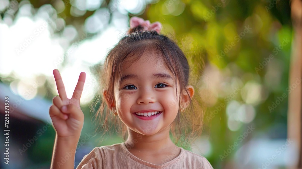 Friendly Young Girl With Peace Gesture Friendly Young Girl With Peace Gesture