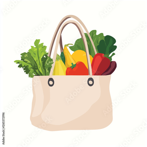 A vector of a reusable grocery bag filled with fresh produce