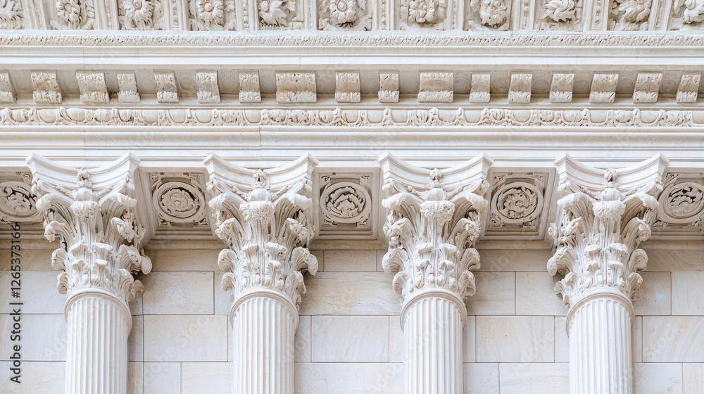 Fototapeta premium Intricate Stone Carving Detail On Neoclassical Building Facade