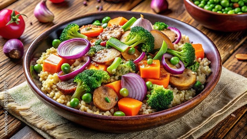 Wallpaper Mural Macro view of a vibrant bowl: quinoa, sweet potato, mushrooms, pickled red onion. Torontodigital.ca