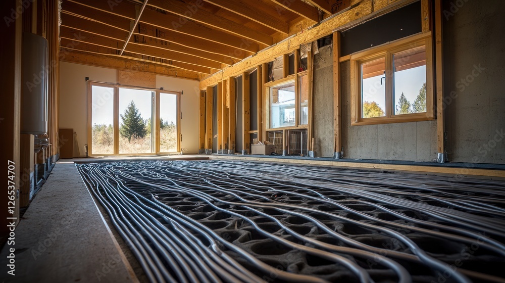 Fototapeta premium Underfloor heating installation in a new home interior