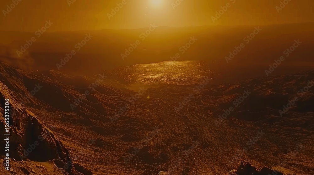 Naklejka premium desert landscape decorated with sun