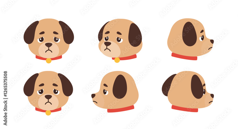 Cute dog character expression change with flat design vector art Cute dog character expression change with flat design vector art